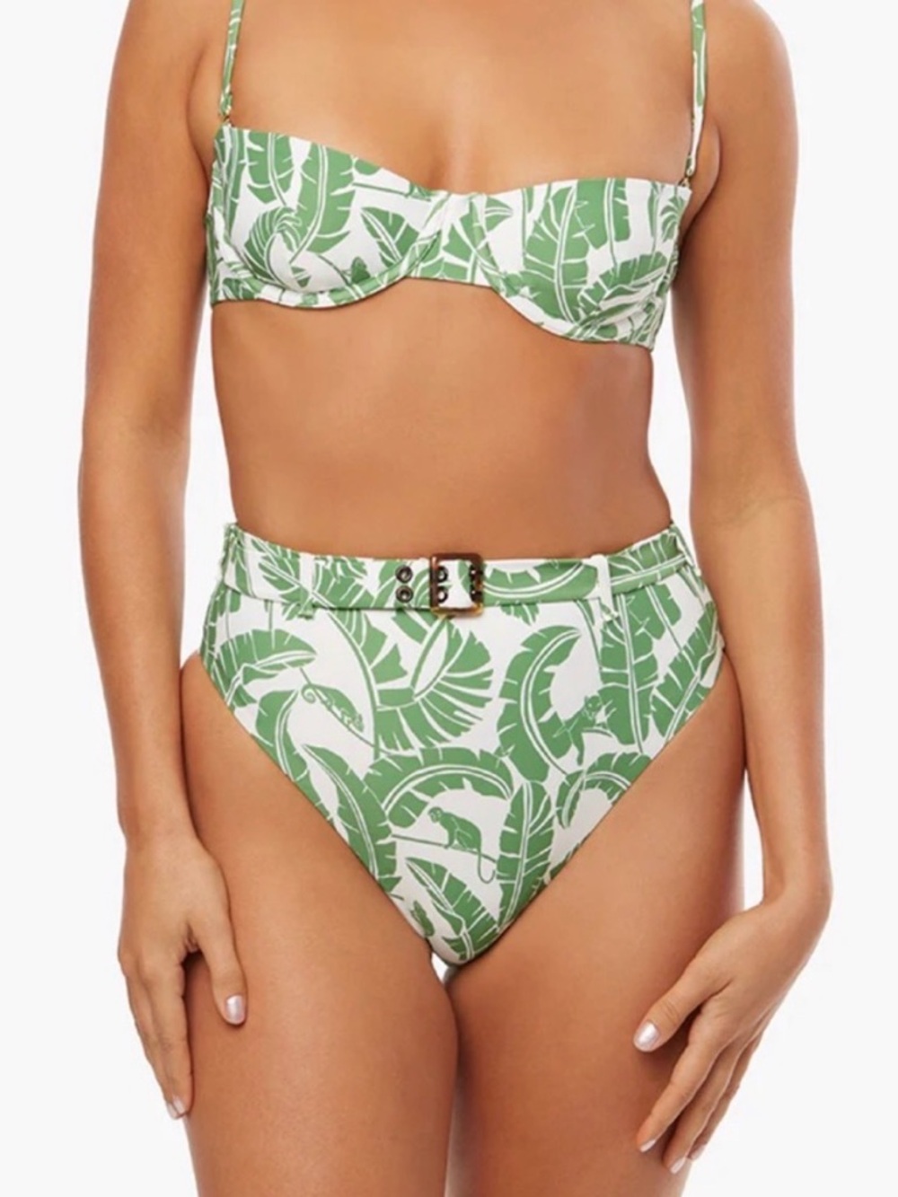 Weworwwhat  Leaf Print Bikini with Belt and Underwire top NWT L
